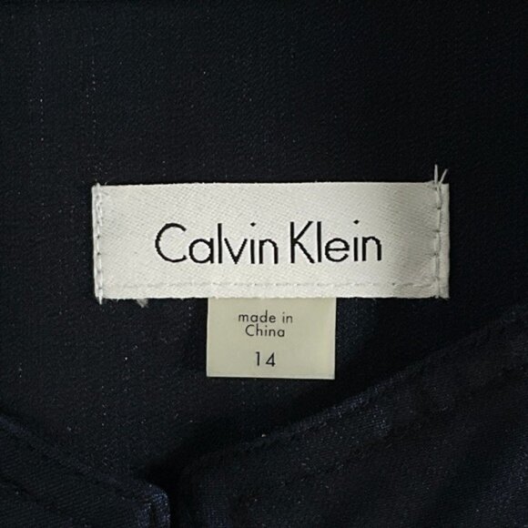 Calvin Klein Belted Dress Womens Sz 14  Navy Pinstripe Long Sleeve Gold Buttons - Picture 3 of 13
